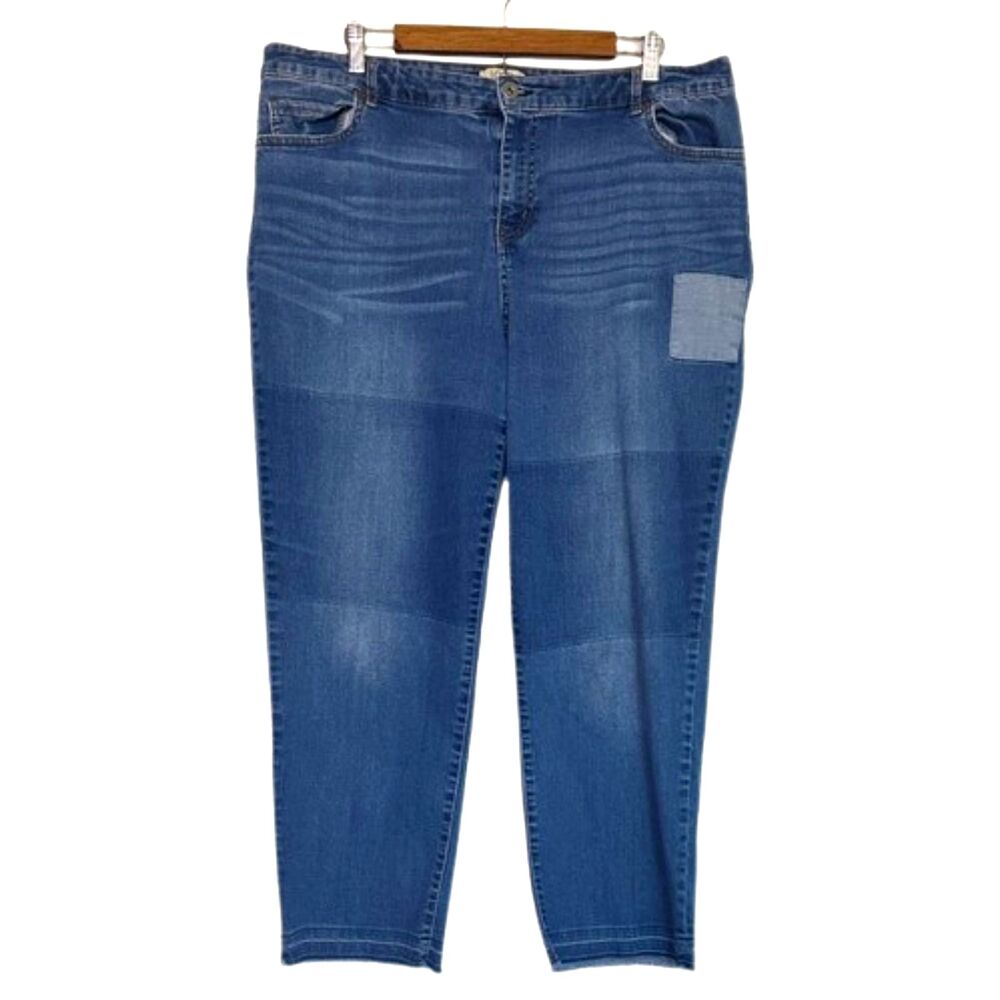 LOGO by Lori Goldstein Patchwork Look Boyfriend Denim Jeans Womens 18W Frayed